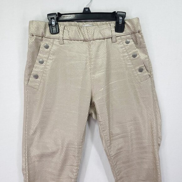 Bevy Flog Metallic Capri Pants Size 27 Gold Grid Drawstring Elastic Waist 23" - Picture 3 of 15